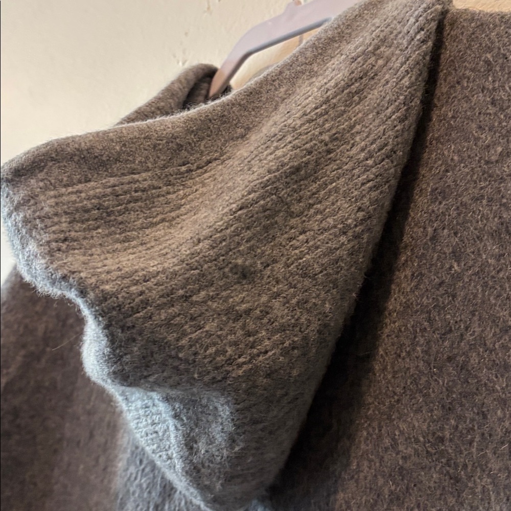 MASSIMO Dutti Gray Wool Blend Bungee Cinch Side Ribbed Hoodie Sweatshirt Small - Picture 7 of 14
